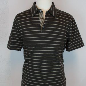 Short-Sleeve Stripe Express Shirt, Size Large, Brown/Cream